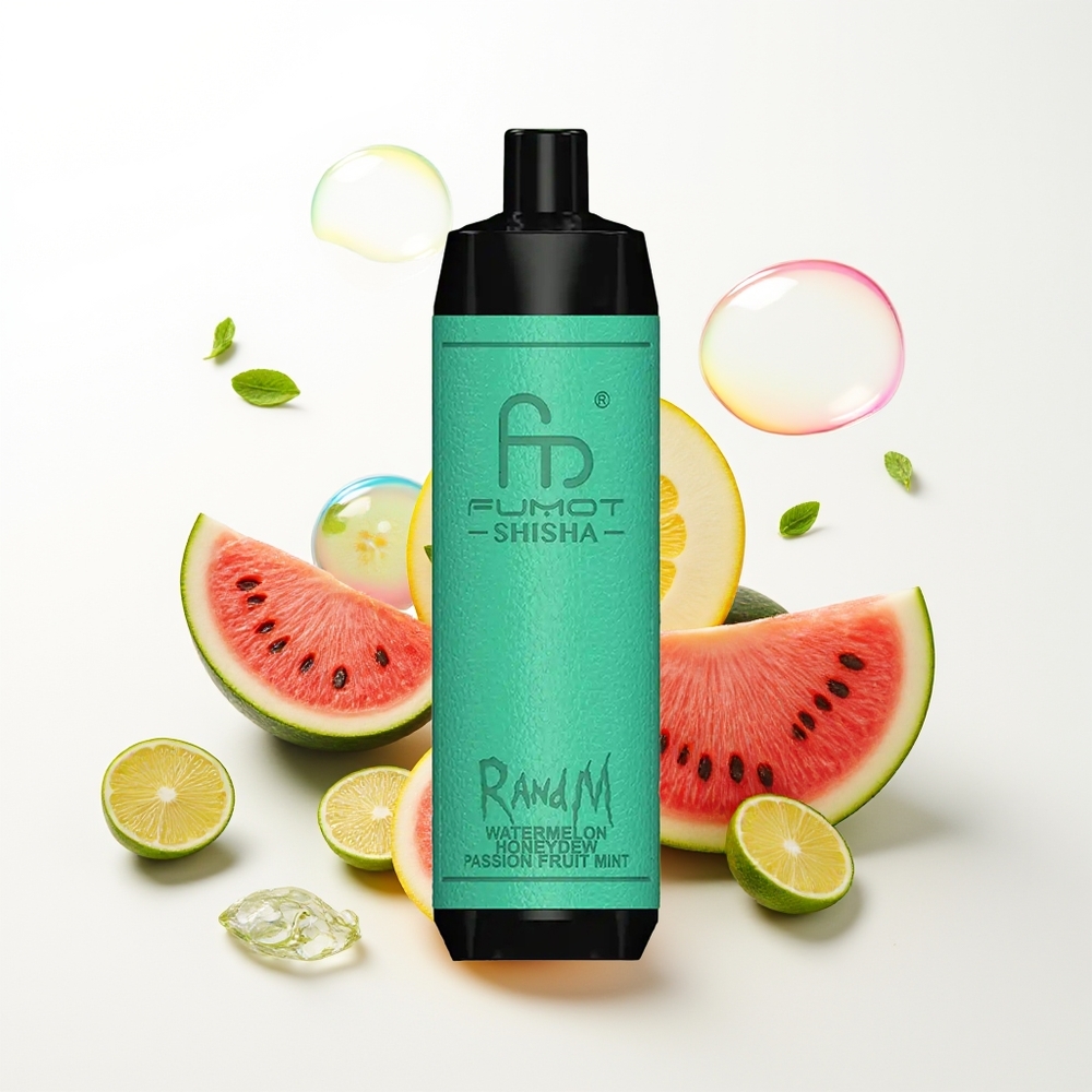 RandM Fumot Shisha 10000 Watermelon Honeydew Passion Fruit Mint with LED Indicator and Mesh Coil