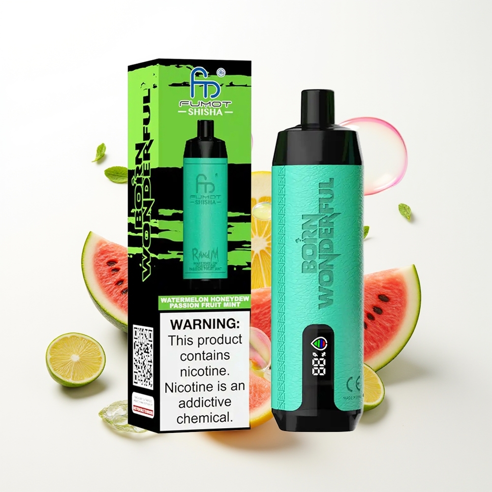 RandM Fumot Shisha 10000 Watermelon Honeydew Passion Fruit Mint with LED Indicator and Mesh Coil
