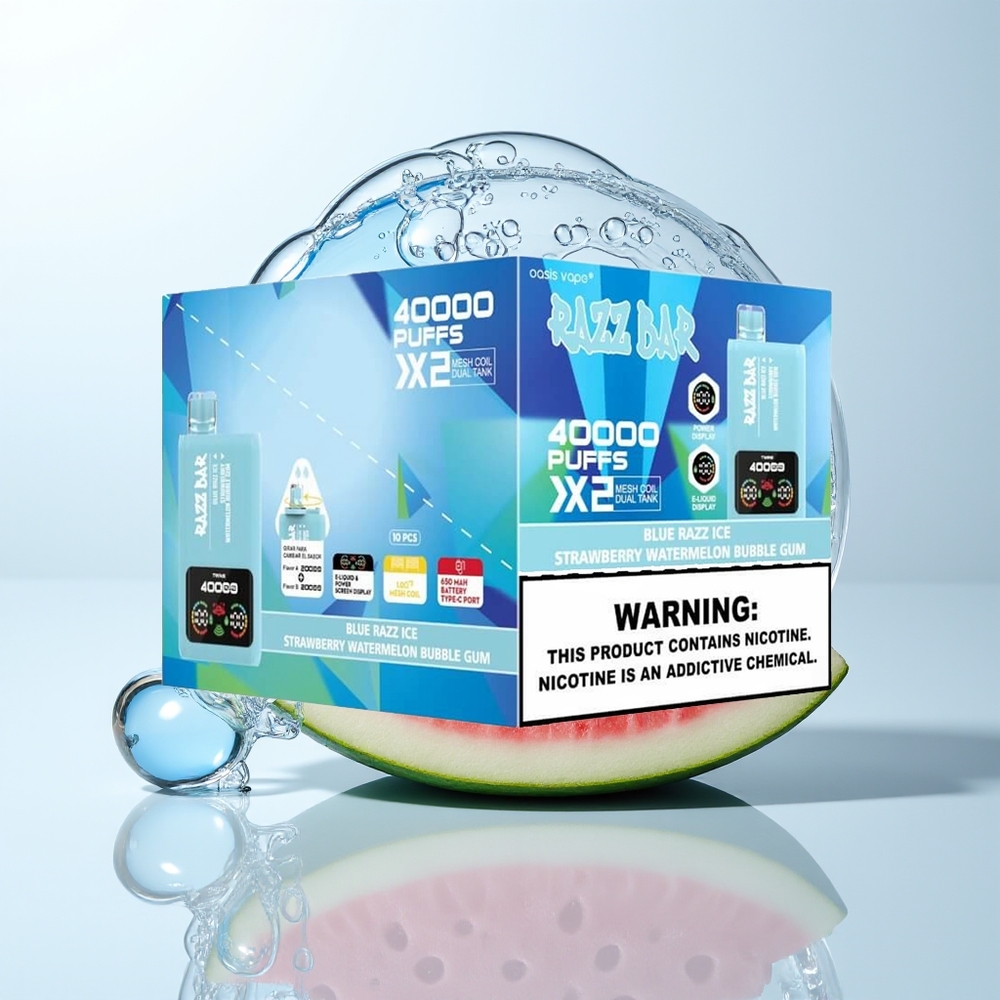Razz Bar 40000 Blue Razz Ice-Strawberry Watermelon Mesh Coil Bubble Gum