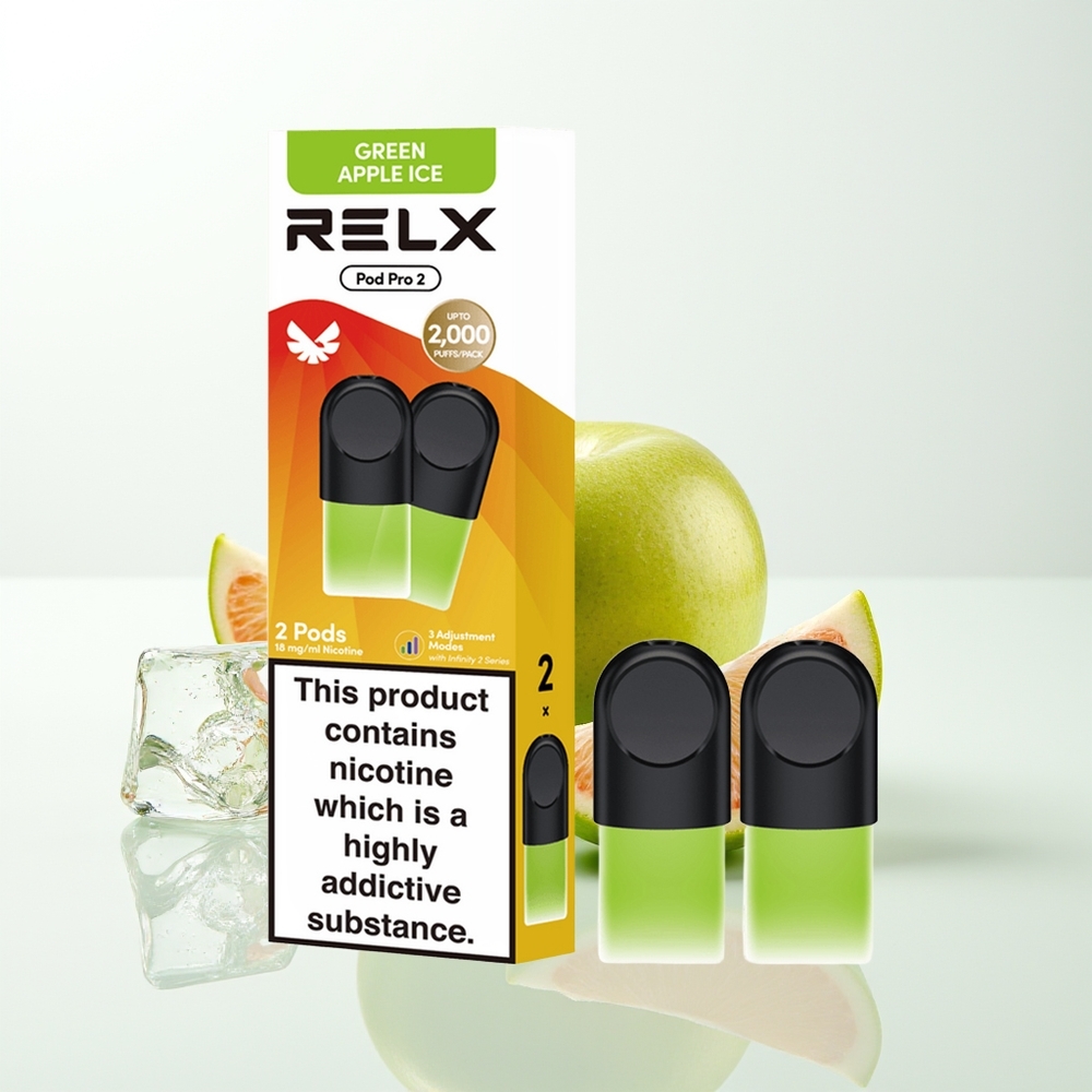 Relx Pod Pro 2 Vape Device Green Apple Ice Pack Smooth Mode